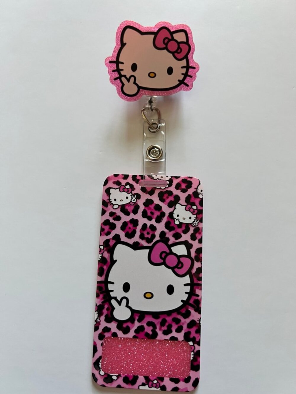Hello Kitty Pink Leopard Retractable Badge Reel & Badge Buddy Set